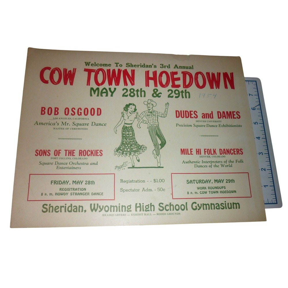 Vintage 1954 Cow Town Hoedown Poster Sheridan Wyoming Square Dance Bob Osgood